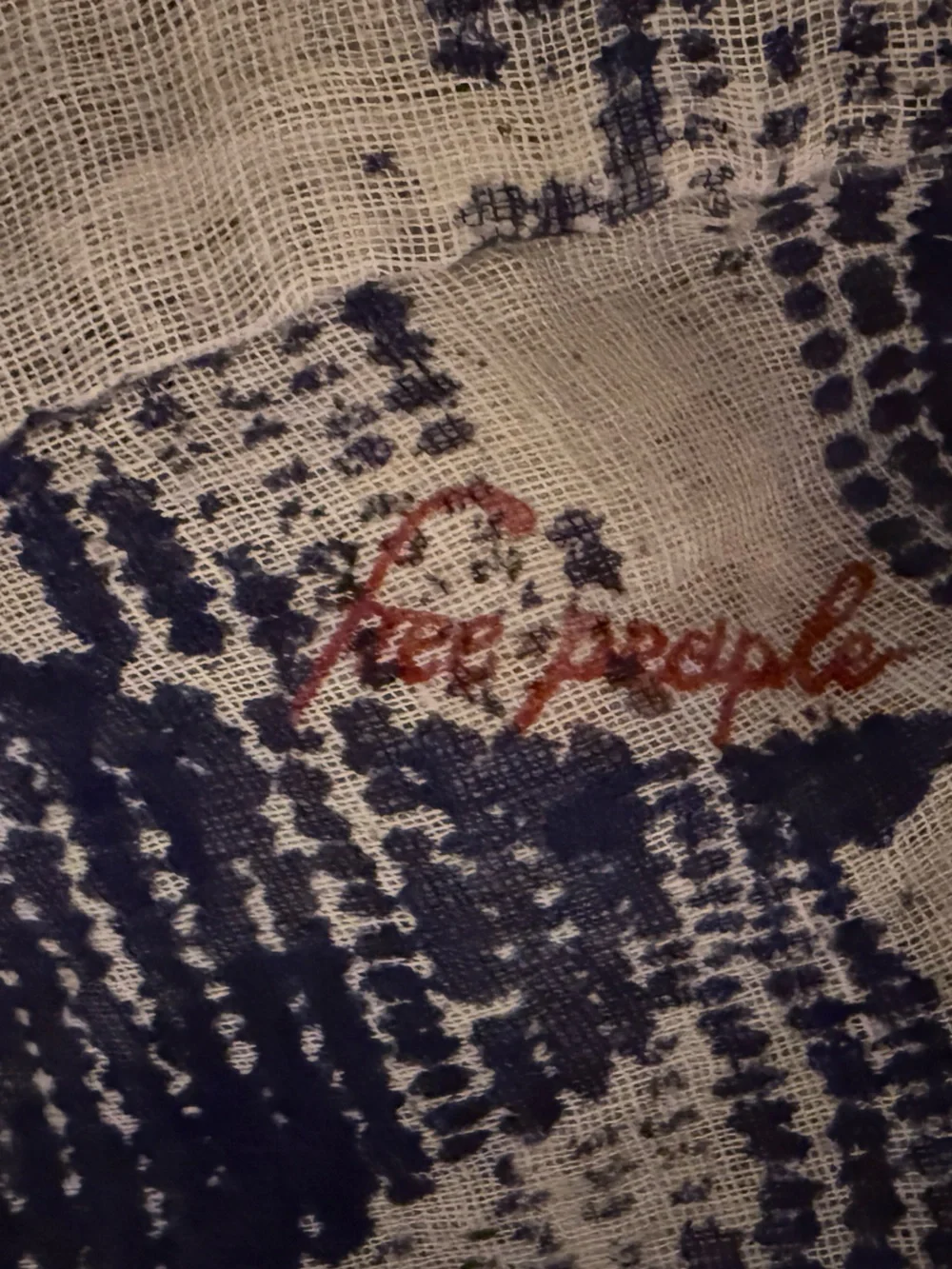 Free People Woven Blue & White Triangle w/ Red Free People logos Tote Bag